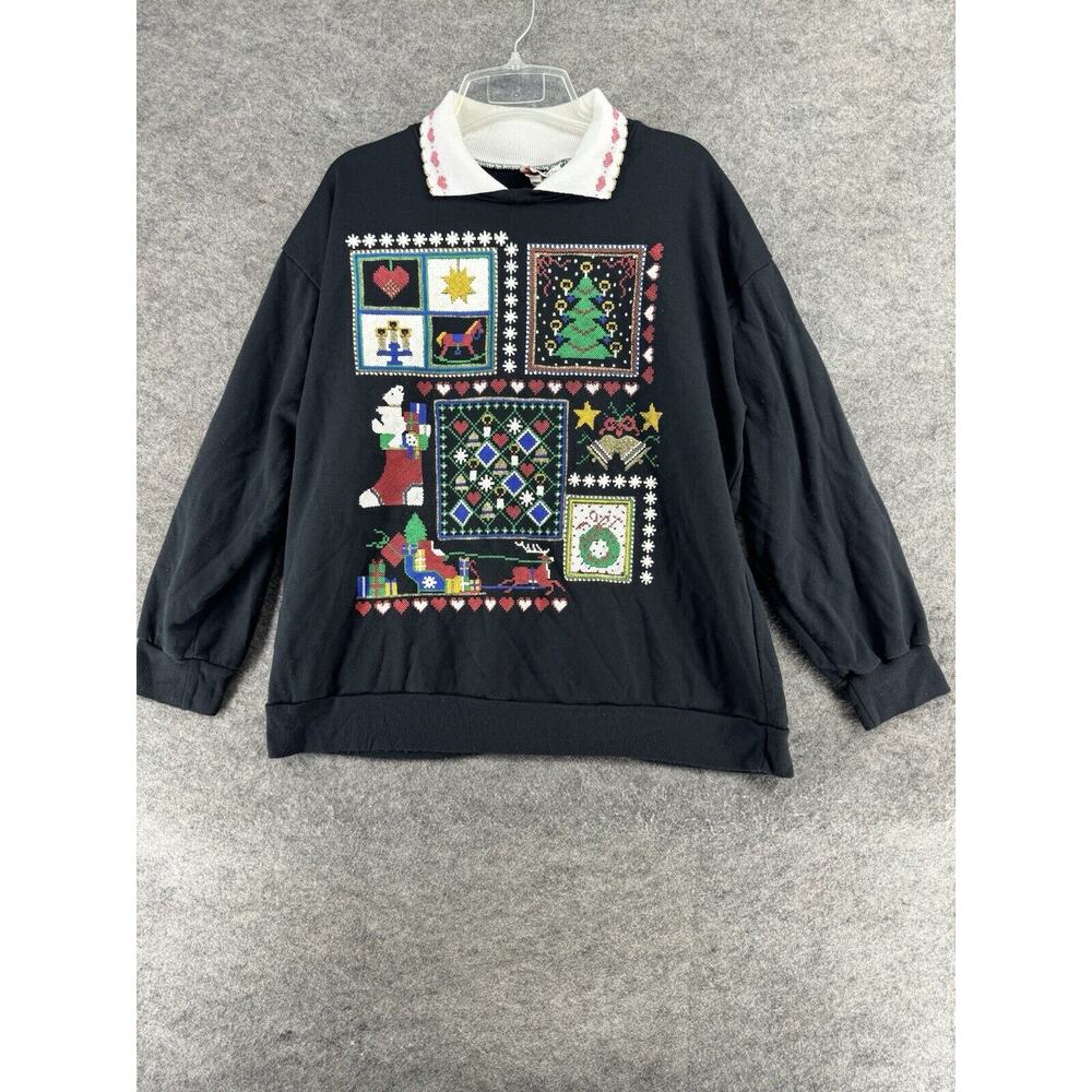 Vintage Christmas Sweatshirt Womens M Ugly Sweater Kitsch Holiday USA 70s 80s